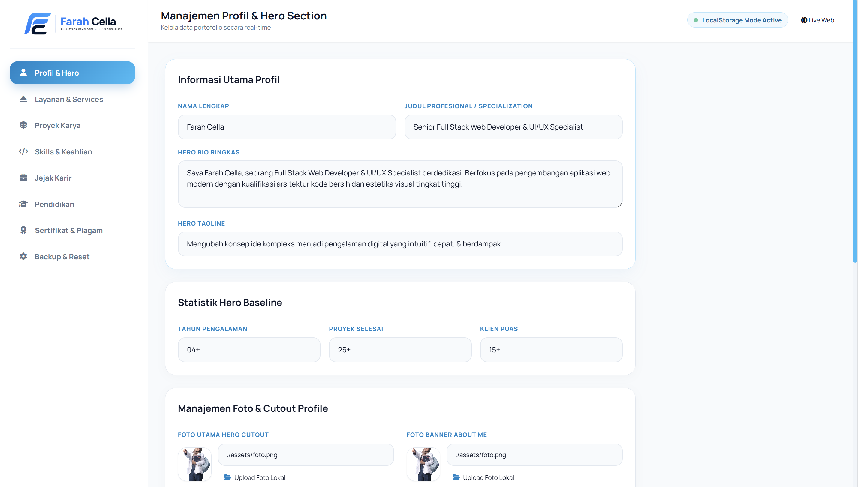 Dashboard CMS My Portofolio Mockup